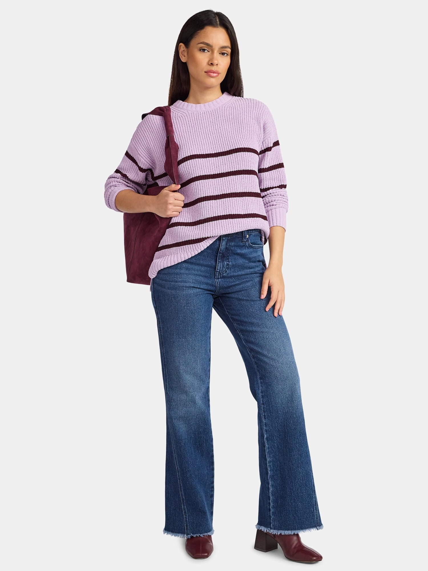 Time and Tru Women's Chenille Sweater with Long Sleeves, Midweight, Sizes XS-XXXL