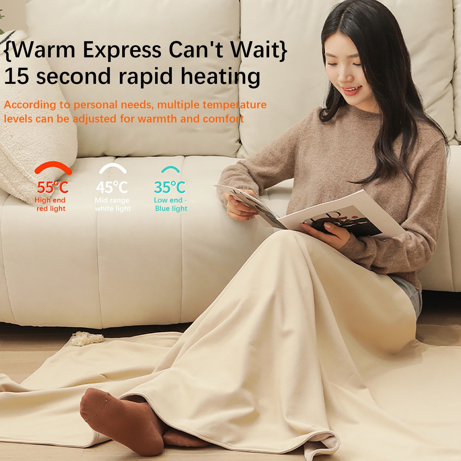 Outoloxit USB Heated Blanket for Office & Home, Washable Electric Warming Throw Shawl 59x31 Inch with Smart Temperature Control, Dual Settings, Safe for Travel Use