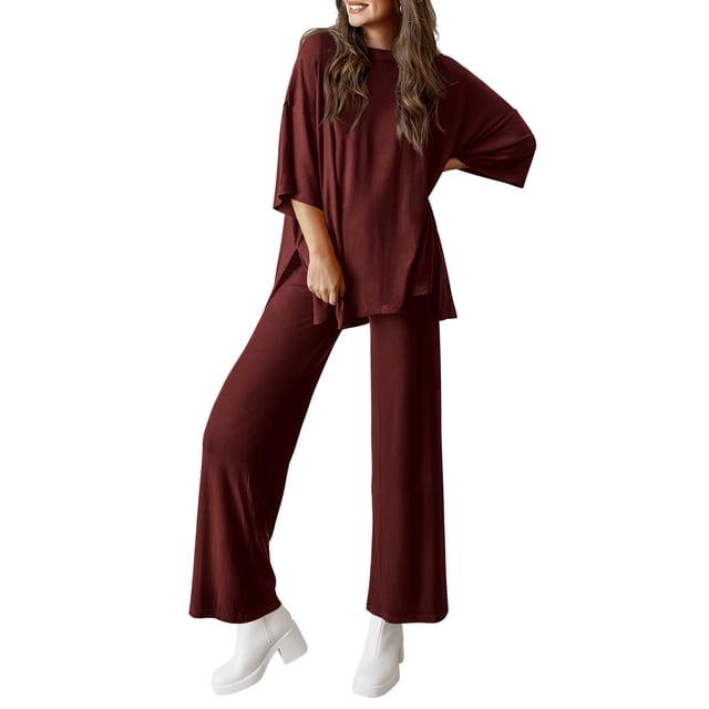 Conjunto Deportivo PRETTYGARDEN Burdeos de Dos Piezas para Mujer Talla XL