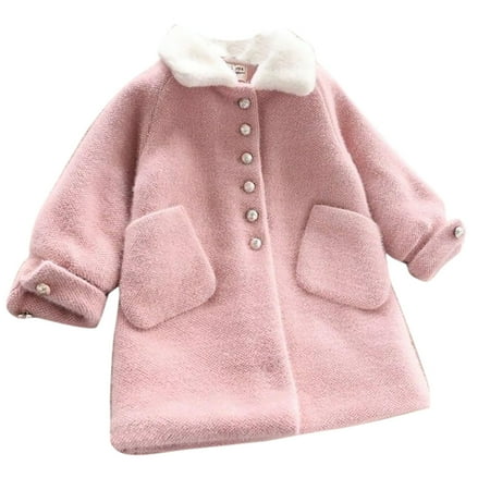 

AINIYS Toddler Girls Winter Jacket Button Down Fleece Jacket Warm Long Teddy Coat Kids Lapel Coat Casual Outwear with Pocket
