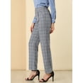 thumbnail image 5 of INSPIRE CHIC Women's Plaid Elastic Waist Button Zipper Straight Leg Long Pants XS Dark Gray, 5 of 7