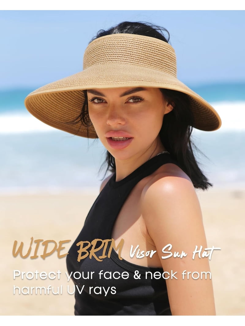 Sun Hats for Women Wide Brim Straw Visor Hat Packable  display picture 2