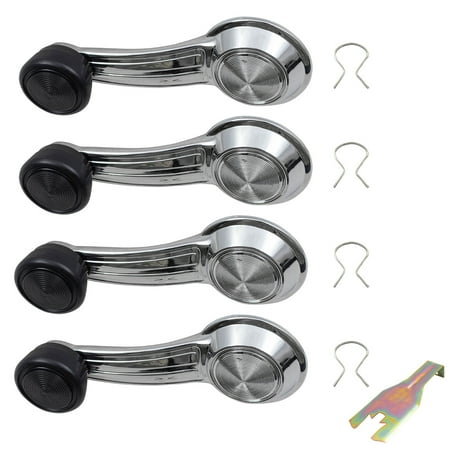 Tool Chevy - 5 Pc Set of 4 Manual Window Cranks Chrome w/ Black Knobs & Handle Clip Removal Tool for Buick Chevy GMC Oldsmobile Pontiac 20348200