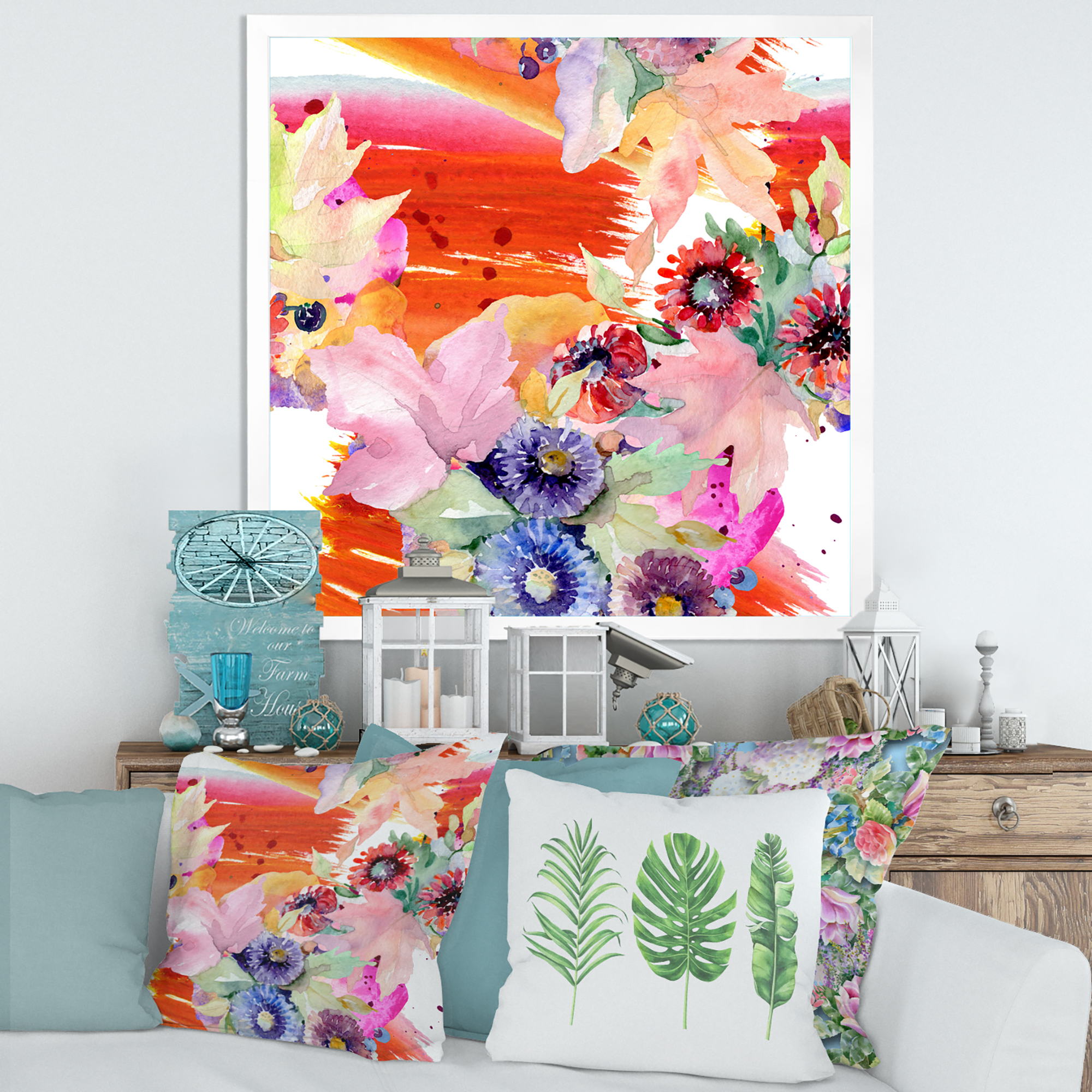 Designart 'Wildflowers and Vibrant Wild Spring Leaves VII' Modern Framed Art Print