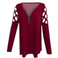 thumbnail image 4 of T-Shirt à Manches Longues Femme Mode Automne Blouse Solide Zip Tops, 4 of 5