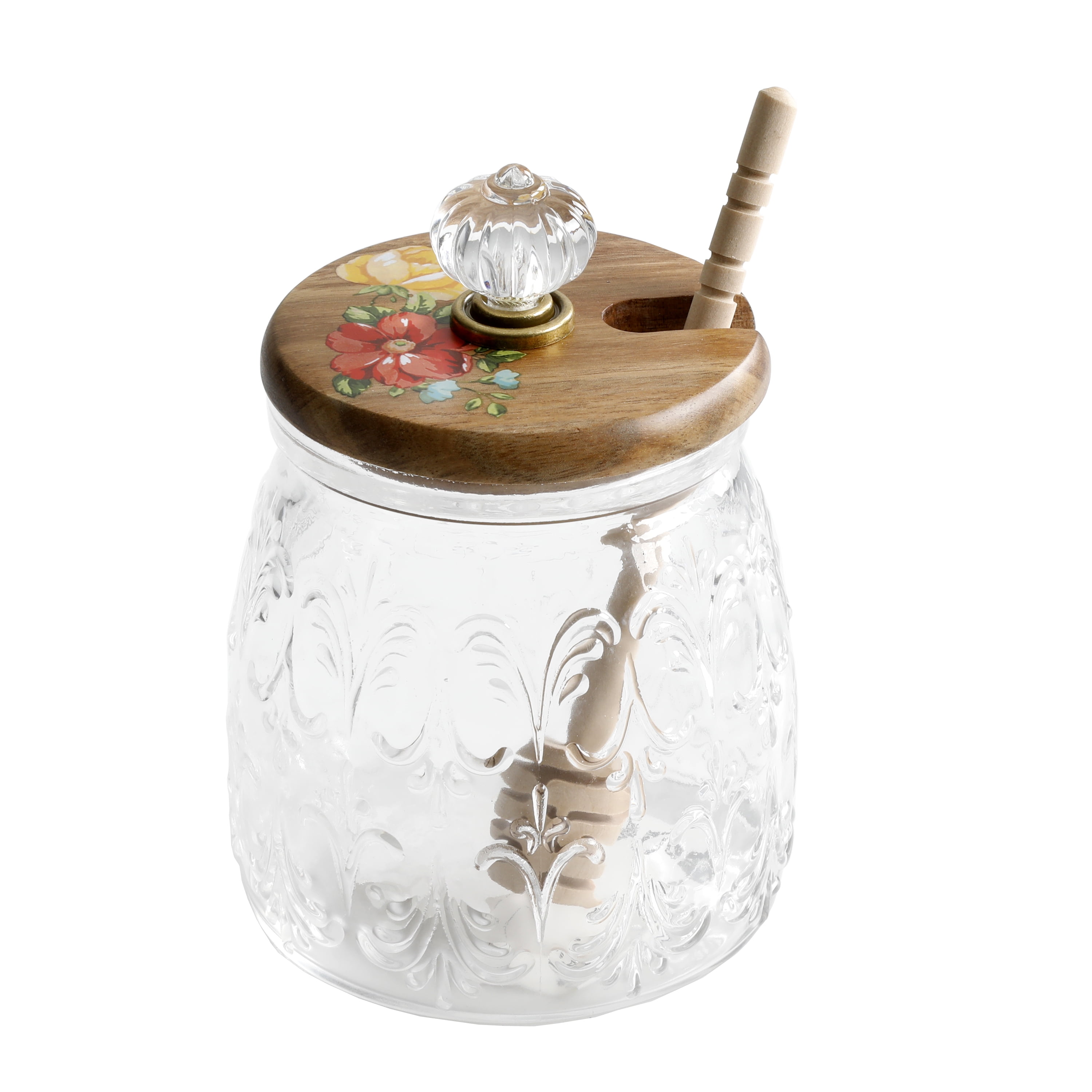 The Pioneer Woman Vintage Floral Honey Jar With Lid And Wood Dipper Walmart Com Walmart Com