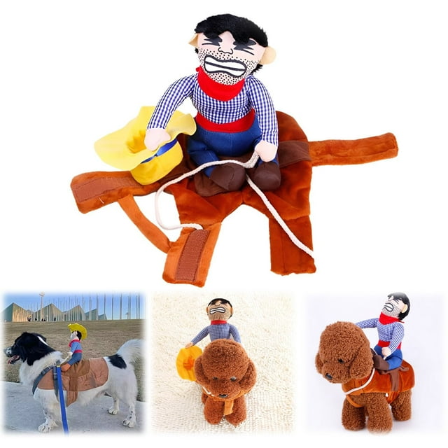 Pet Costume, Dog Costume Pet Suit Cowboy Style Dog Carrying Costume Dogs Riding Horses Transforming Into Figurines Cowboy Golden Haired Teddy Bears Personality Fu
