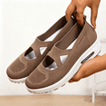 thumbnail image 5 of Domuza Women Knit Mary Jane Wedge Sneakers, Breathable Air Cushion Slip On Platform Shoes, Lightweight Comfortable Casual Walking Footwear Brown 7.5（EU-39）, 5 of 5