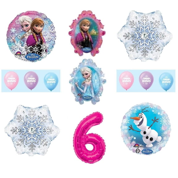 Frozen Anna ELSA Olaf Snowman White Snowflake 6th #6 (12) Pink Birthday Party Balloons Set
