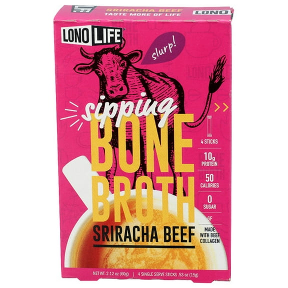LONOLIFE Bone Broth Sriracha Beef 4 Pack 2.12 oz (Pack of 6)