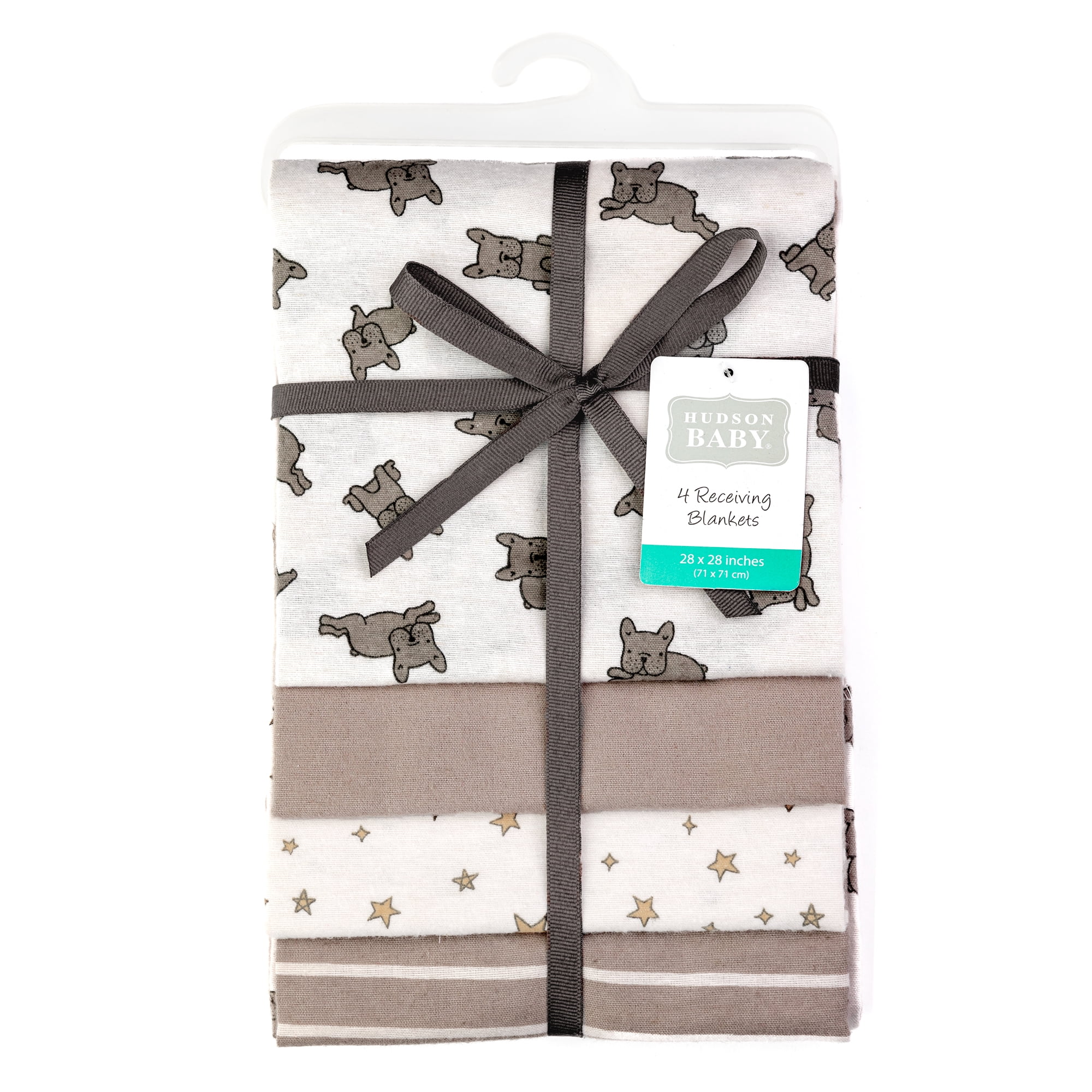 Hudson Baby Unisex Baby Cotton Poly Flannel Receiving Blankets, French Bulldog Stars, One Size