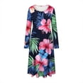 thumbnail image 6 of Gamivast Summer Dresses for Women Long Sleeve Round Neck Tropical Maxi Dress Hibiscus Floral Print Swing Dress High Waist Flowy Long Dress Beach Holiday, 6 of 6