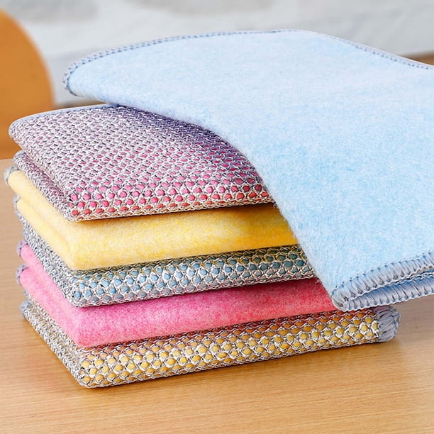 Xihbxyly Paño de Cocina de Acero de Doble Cara, Potente Quitamanchas, Alta Absorción de Agua, Limpieza Multiusos, Esencial para La Cocina Del Hogar, Material de Microfibra, Azul/Amarillo, Tamaño 18 X