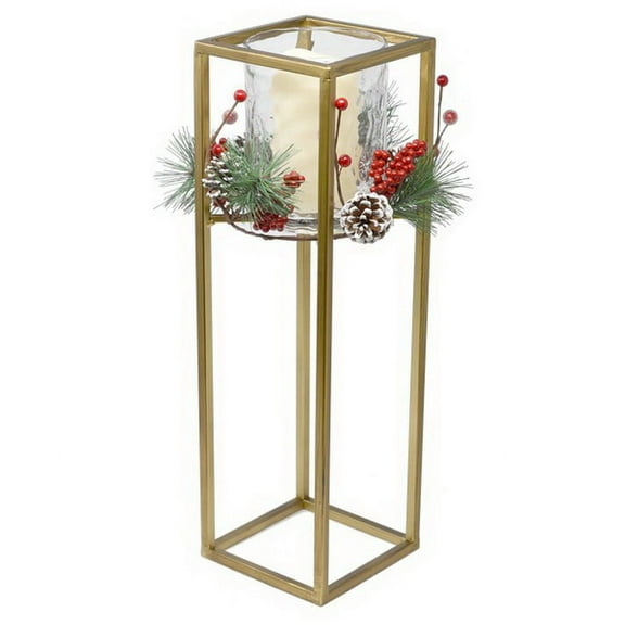 Christmas Berry Medium Candle Holder Metal Led Home Decor Pinecone Ge1017