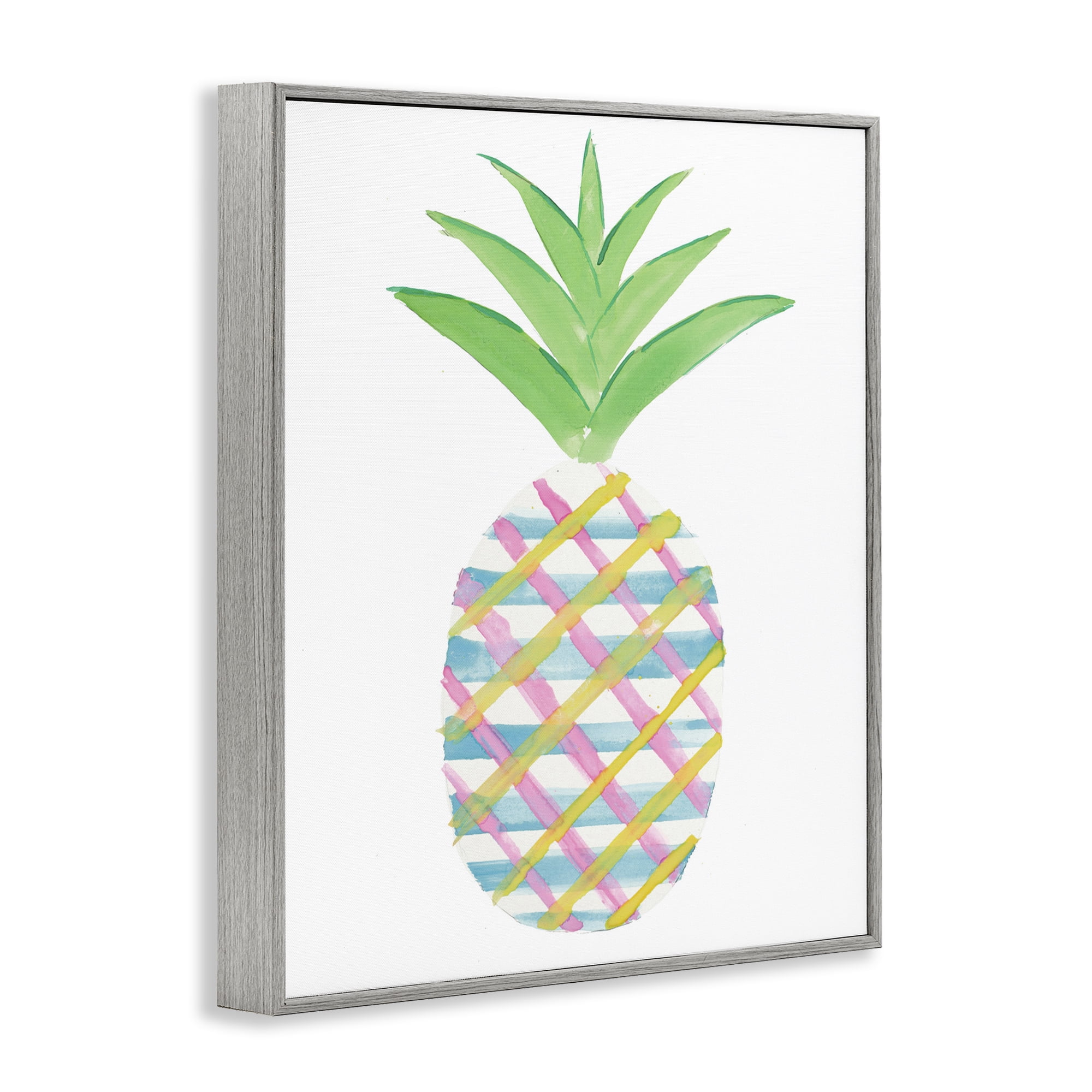 Stupell Industries Plaid Pineapple Fruit Food & Beverage Painting Gray Framed Art Print Wall Art, 24 x 30
