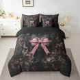 thumbnail image 3 of Feelyou Princess Kawaii Bow Twin Bedding Sets 7-Piece for Kids, Black Pink Bowknot Bedding Comforter Set, Modern Fashion Style Reversible Sheet Sets, Lightweight Room Decor, 3 of 9