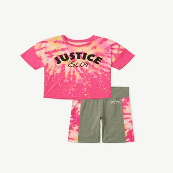 Justice Girls Oversized T-Shirt and Bike Shorts Outfit Set, 2-Piece, Sizes XS-XLP