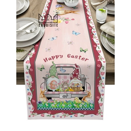 

Easter Decor 2023 Easter Rabbit Dwarf Truck Tulip Table Runner Wedding Decoration Kitchen Dining Table Mat Napkin Tablecloth