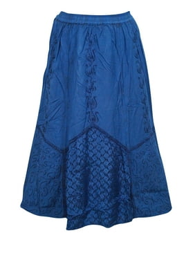 Mogul Women's A-Line Blue Skirt Elastic Waist Fashionable Gypsy Hippie Chic Summer Comfy Skirts M