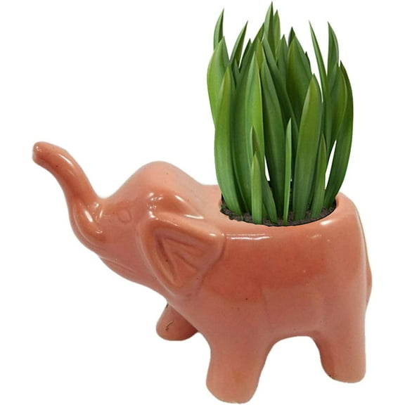 India Meets India Elephant Shaped Ceramic Planter Flower Pot Indoor Outdoor Planter 4 Inch Handicraft by Awarded Indian Artisan (Pink)