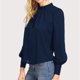 thumbnail image 2 of Camisa de mujer Pequeño cuello alto Agujero trasero Linterna Manga larga Gasa Suelta Mujer Jersey casual Azul oscuro M, 2 of 6
