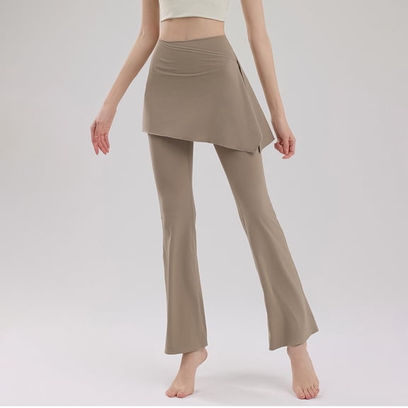 PInxai 2 in 1 Yoga Pants Women High Elastic Waisted Athletic Flare Leggings with Skirts Casual Slim Workout Tennis Pants