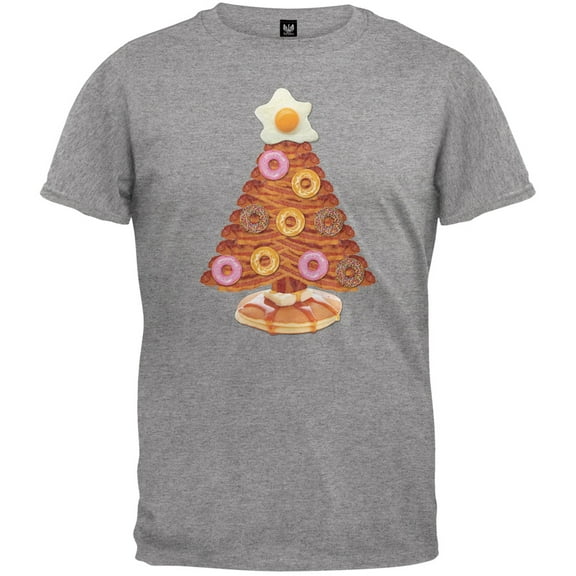 Breakfast Bacon And Eggs Christmas Tree Grey Adult T-Shirt - Medium