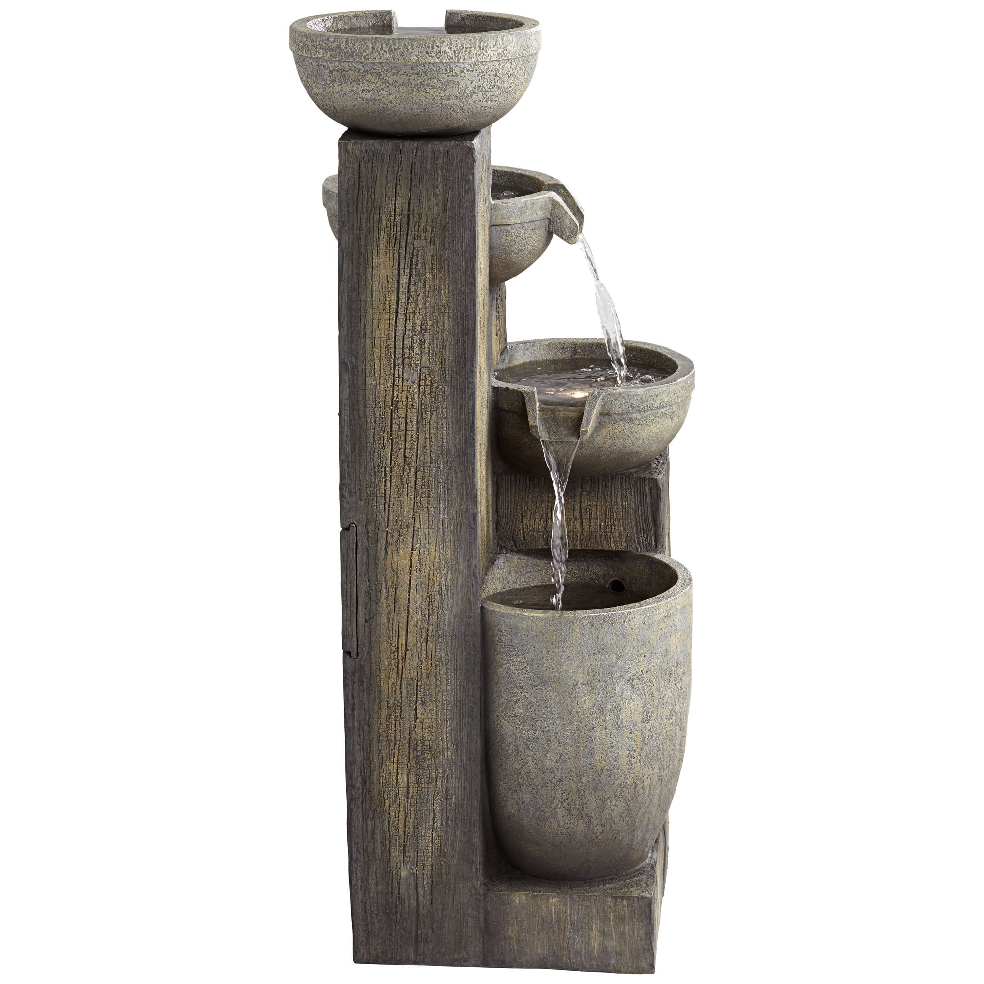 Four Tier 40 1/2" High Large Rustic Indoor Outdoor Decor Faux Stone Floor Fountain with Light LED Cascading