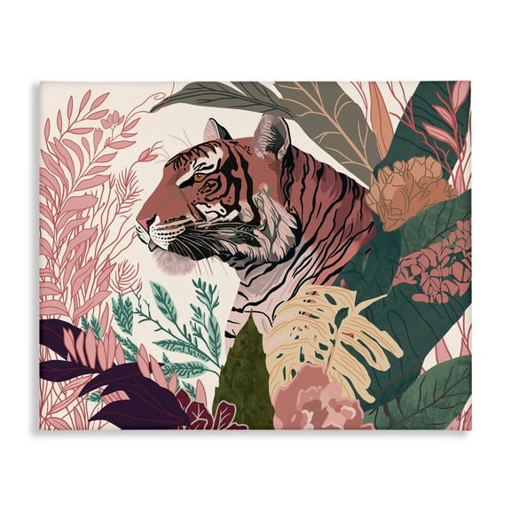 Stupell Industries Tiger Peeking from Leaves Animals & Insects Painting Gallery Wrapped Canvas Art Print Wall Art, 20 x 16