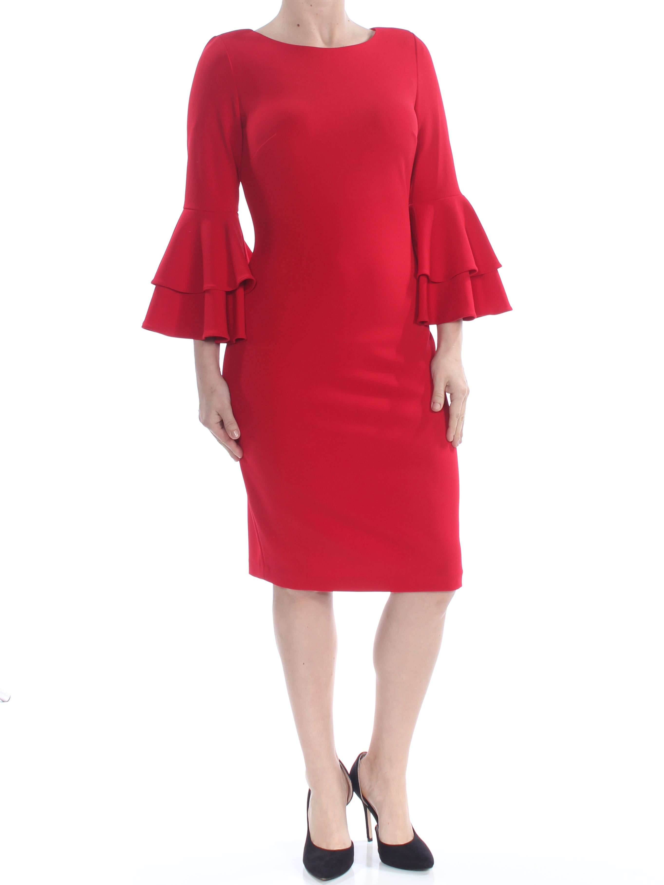 CALVIN KLEIN $134 Womens New 1231 Red Tiered Bell Sleeve Sheath Dress 6 B+B  
