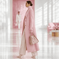 thumbnail image 5 of Women's Belted Solid Color Maxi Wool Coat,Notched Lapel Single Breasted Long Winter Overcoat,Elegant Tailored Outerwear for Office 04-Pink XXL, 5 of 5