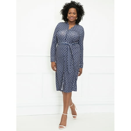 ELOQUII Elements Women's Plus Size Diamond Print Midi Shirt Dress with Tie Waist