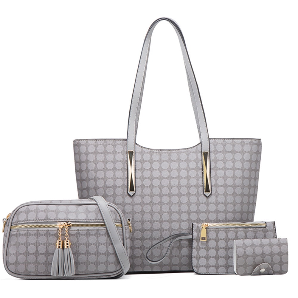 2021 Women Fashion Synthetic Leather Handbags+Shoulder Bag+Purse+Card Holder 4pcs Set Tote 