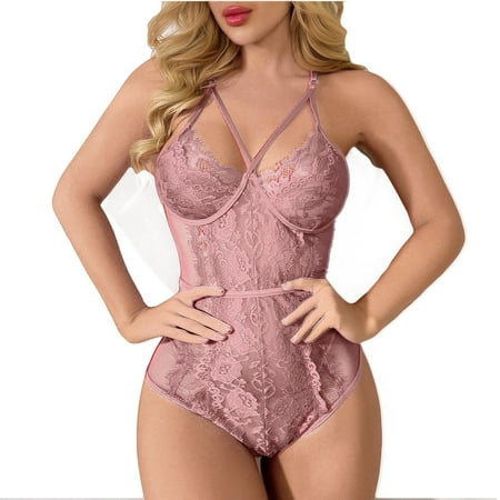 

BIZIZA Women Teddy Floral Sexy Lingerie Lace Bodysuit Strappy One Piece Babydoll