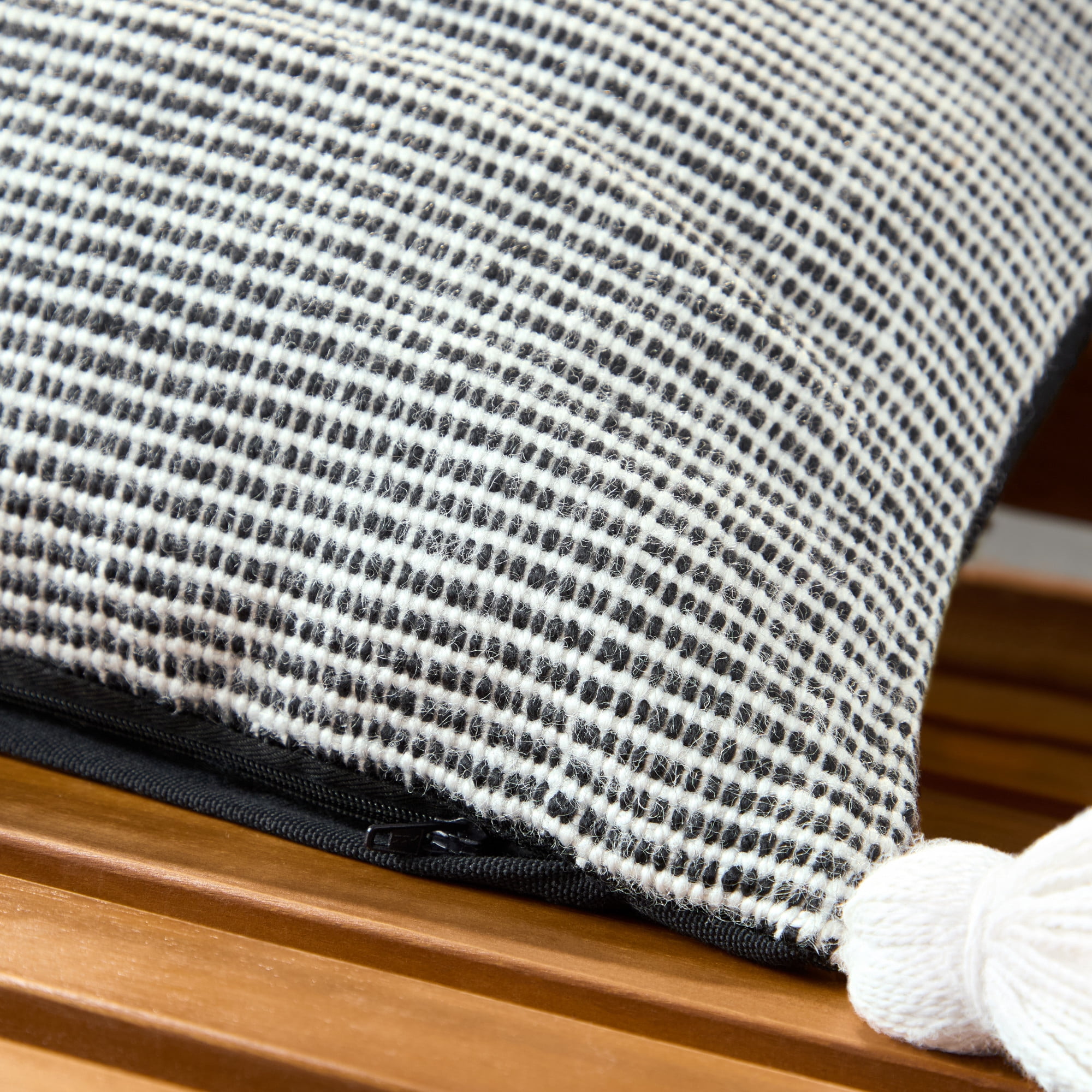 TOWN & COUNTRY TERRA Alara Ribbed Texture Handcrafted Indoor Outdoor Decorative Pillow, 100% Recycled Materials, UV Fade Resistant, Water Repellent, Black/Ivory, 20"x20"