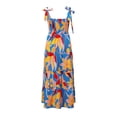 thumbnail image 2 of WILLBEST Robe Longue Brune pour Femmes Robe d'Été Bohème à Bretelles Spaghetti à Encolure Carrée à Volants Décontractée Fluide Longue Robe de Plage S Robe Maxi de Soirée, 2 of 5