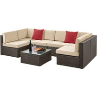 SmileMart 7-Piece Wicker Rattan Patio Lounge Furniture Set with Cushions (Brown)