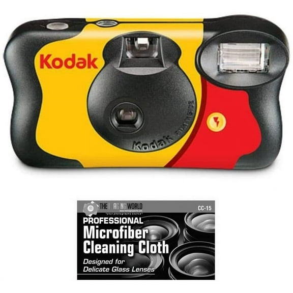 Bundle of Kodak Funsaver 35mm One-Time-Use Disposable Camera ISO-800 with Flash - 27 Exposures with Microfiber Cloth