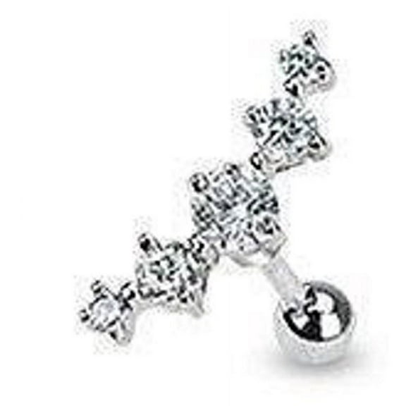 316L Surgical Steel Journey Curve 5 Gems Tragus/Cartilage Piercing Stud 16g 1/4"