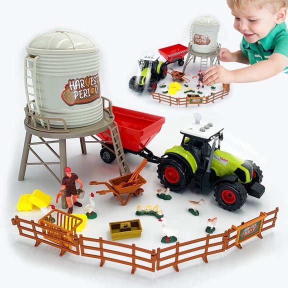 Farm Animal Tractor Toys, Barn Toy Combine Harvester Tractor, Car Toy for 3 year old Boys, Tractor Toys for Boys 3-6 years
