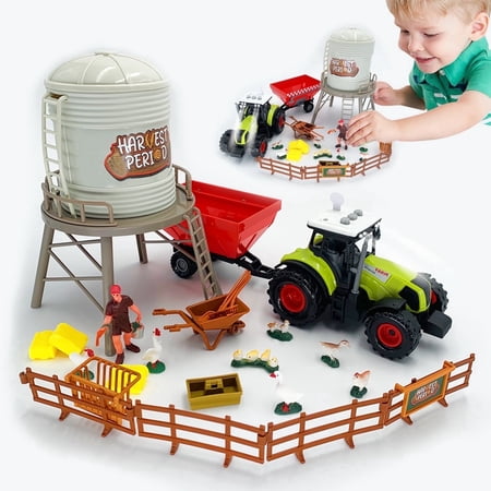 Farm Animal Tractor Toys, Barn Toy Combine Harvester Tractor, Car Toy for 3 year old Boys, Tractor Toys for Boys 3-6 years