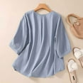 thumbnail image 5 of UVEASISHA Womens Cotton Linen Top 2025 Summer Retro Embroidered Gauze Tops 3/4 Sleeve Dressy Casual Beach Boho Blouse Blue L, 5 of 10