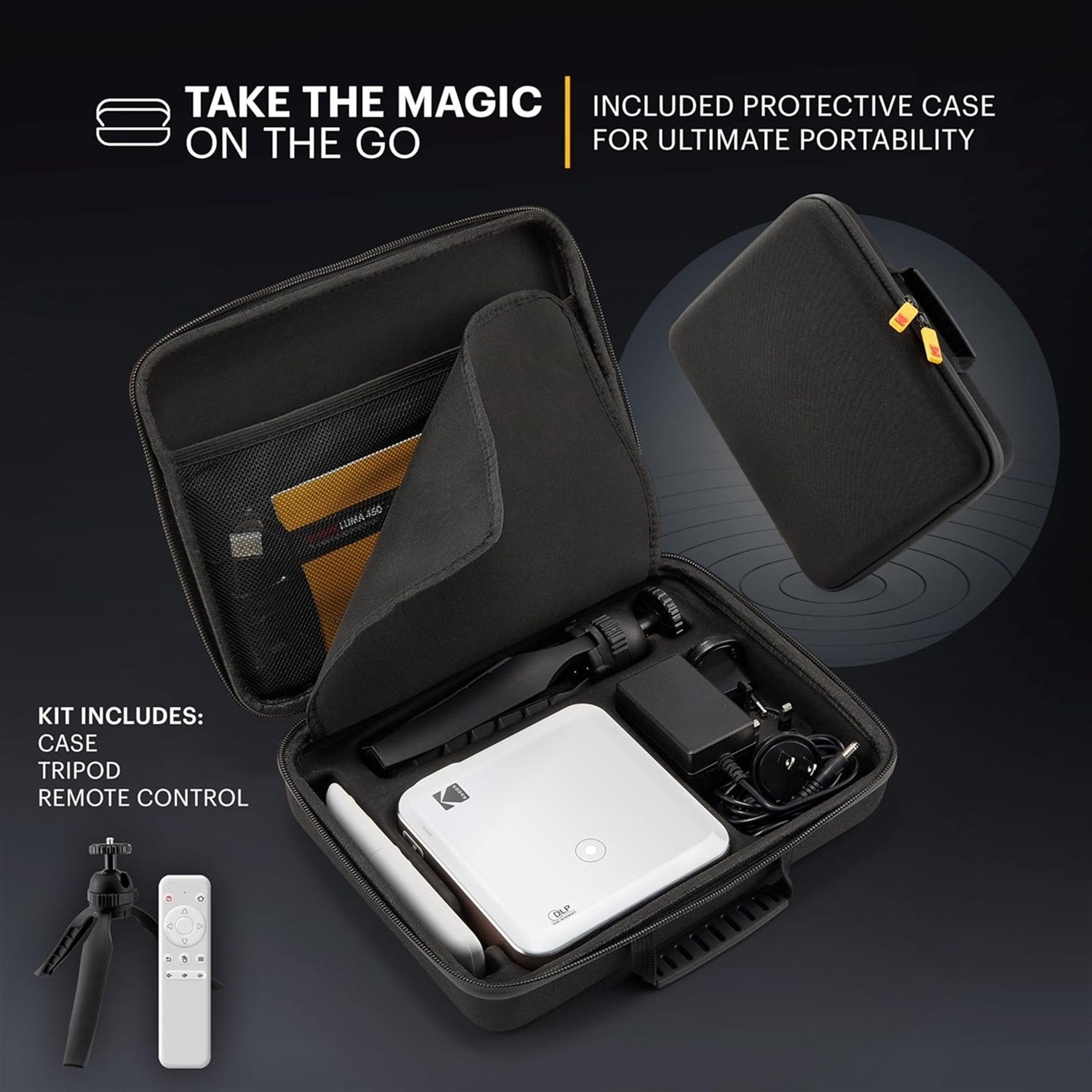 Kodak Luma 450 Smart Projector, Full HD Portable Pico Projector with 80" Screen, Tripod, Remote & Case
