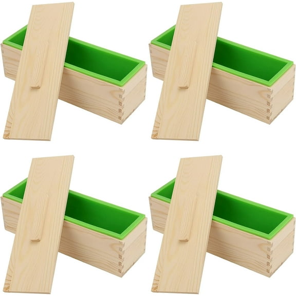 4 PCS 42oz Soap Molds Loaf with lid, Large Wooden Soaps Molds, Flexible Rectangular Silicone Soap Mold for Soaps, Cake, DIY, Green