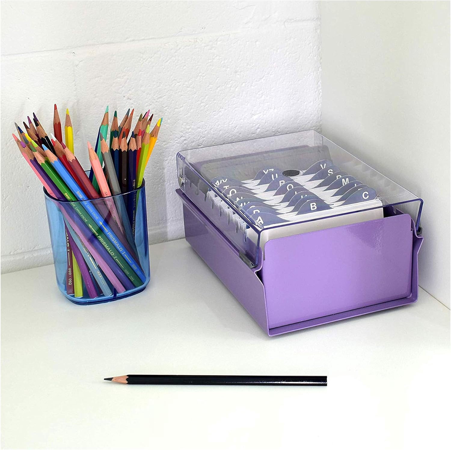 Acrimet 3 x 5 Card File Holder Organizer Box Metal Base Heavy Duty (AZ Index Cards and Divider Included) (Green Color with Clear Crystal Plastic Lid Cover)