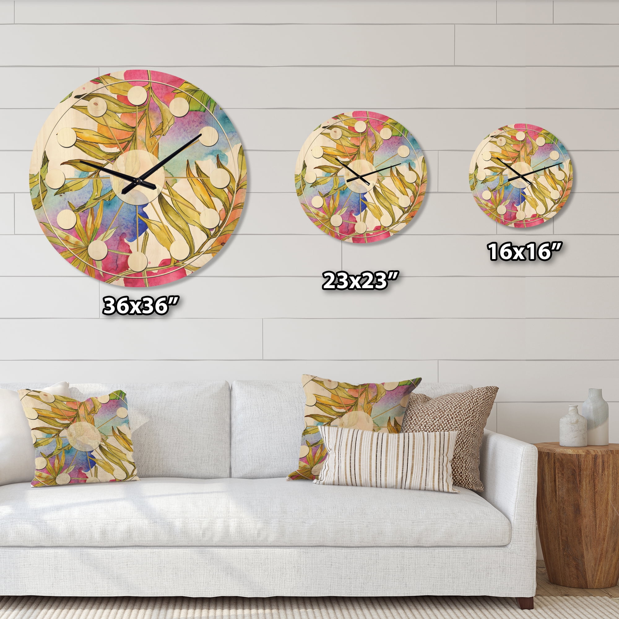 Designart 'Foliage Tropical II' Mid-Century Modern Wood Wall Clock