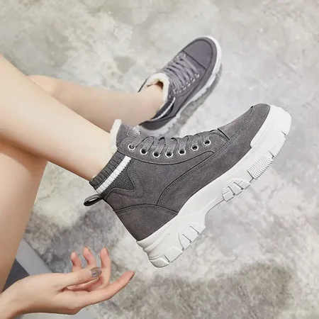 

Yishow-AA Solid Color Round Toe Ankle Boots Waterproof Thick Sole Fleece Lined Snow Boots Women‘s Footwear