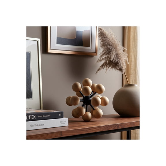 Decorative Orb with Wooden Knobs for Home Decor - Sculpture Figurine for Living Room, Office Desk, and Shelf Display - Modern Ornaments for Bathroom and Coffee Table - 7", Brown & Black