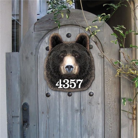 Bear Log Cabin Wooden House Number Sign by G. DeBrekht | Nature Wildlife Decor - MA982145
