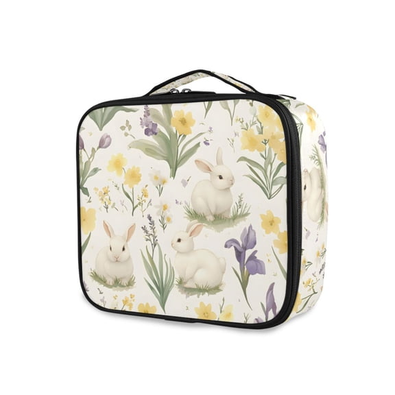 FORMRS Travel Makeup Bag Large Capacity Train Case Cosmetic Organizer with Adjustable Dividers, Floral Rabbit